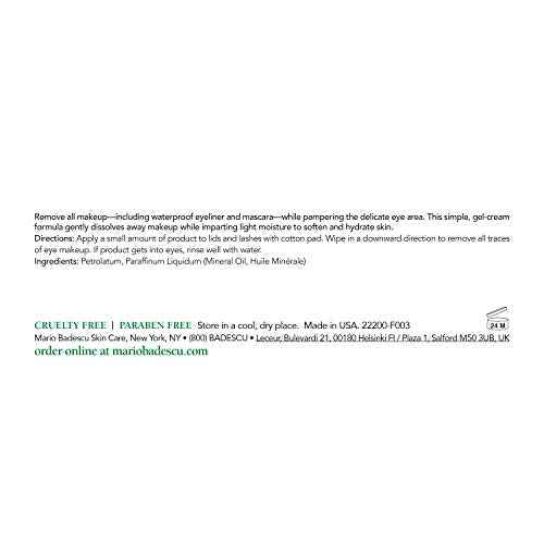 Mario Badescu Eye Makeup Remover Cream - Gentle, Non-Irritating Gel-Cream Waterproof Liner and Mascara Remover - Safe for Contact Lens Wearer - Vegan Skin Care Makeup Cleanser