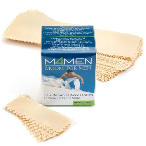 MOOM for Men Organic Hair Removal Kit, 12 oz Sugar Wax with 48 Reusable Fabric Strips, Natural Ingredients