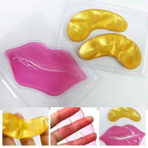 15 Pairs Collagen Crystal Eye Mask and 15 Pcs Collagen Crystal Lip Mask, Under Eye Patches and Lip Pads,Collagen Crystal Mask Set for Moisturizing, Reducing Fine Lines & Dark Circles (Gold and Pink)