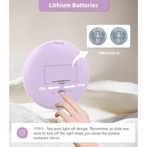 WOBSION Travel Compact Mirror,Portable 1x/10x LED Makeup Mirror with Magnification,Handheld 2-Sided Pocket Mirror, 3.5in Small Mirror for Purse,Handbag,Gift,Purple