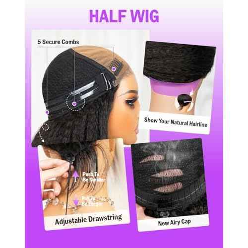 3D Water Wave Half Wig Human Hair 200% Density 3 In 1 Glueless Wigs Human Hair for Women Drawstring Wig Human Hair 100% Real Human Hair 22 Inches