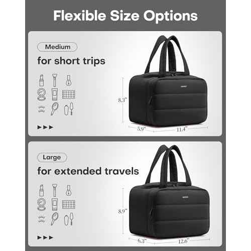 HOTOR Travel Toiletry Bag - Wide-Open Toiletry Bag for Women, Multi-Pocket Makeup Bag for Travel Essentials, Wet & Dry Separation Travel Accessories for Trip, Gym, 11.4" x 5.9" x 8.3", Black