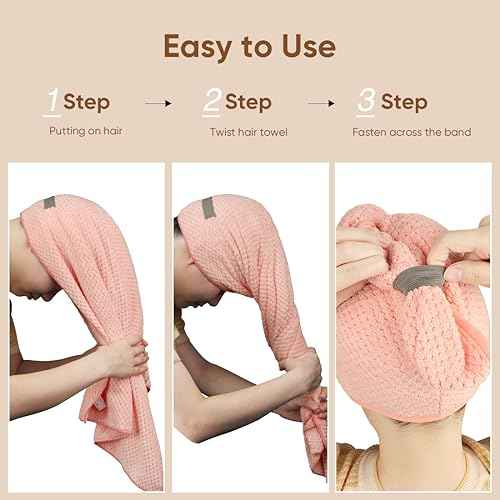 HOMEXCEL 5 Pack Microfiber Hair Towels - 40 x 20 inches Super Soft, Fast Drying Turbans for Long, Thick, Curly Hair - Anti Frizz Wrap with Elastic Strap