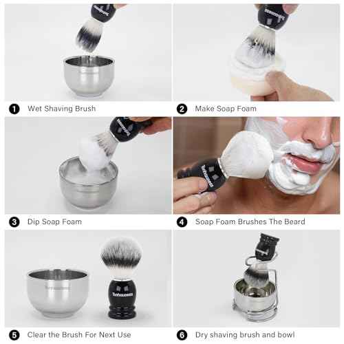 Shaving Brush Kit for Men, 4 in 1 Shaving Brushes Set Includes Nylon Bristle Shave Brush, Shaving Bowl & Stand and Shaving Soap Kit for Men¡¯s Shave Gift