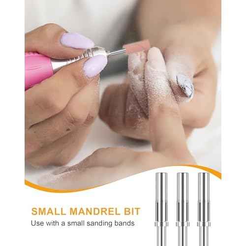 Rolybag Mandrel Nail Drill Bit, Mandrel Bit for Small Sanding Bands, 3/32'' Easy Off Mini Mandrel Bit for Nails, Suitable for Acrylic Nails Gel Manicures, Silver Mandrel Drill Bit 38mm x 3.1mm