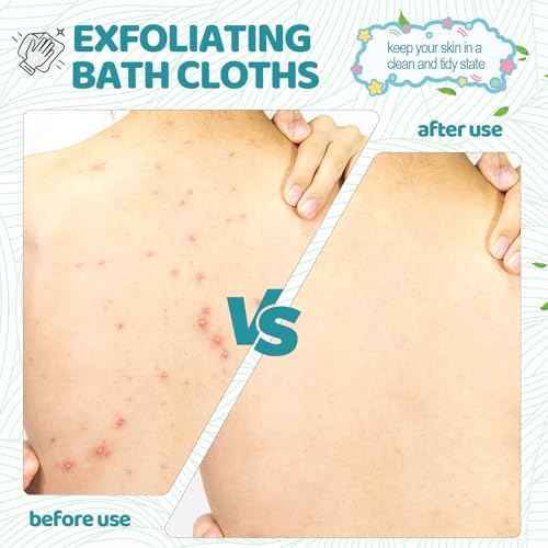 Tatuo 5 Pcs Exfoliating Face and Body Wash Cloths Towel Weave Bath Exfoliating Scrub Massage Bath Cloth for Women and Men, 10.63 x 9.05 Inch(Black Green Orange Blue Yellow Edge)