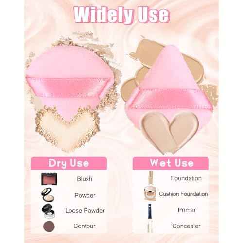 8 PCS Mini Powder Puff, Finger Setting Powder Puffs for Face, Small Velour Triangle Makeup Sponge (Black+White+Nude+Pink)