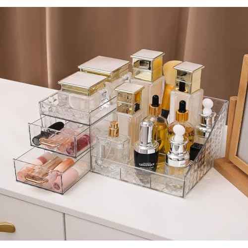 Clear Makeup Organizer for Vanity,Desk Makeup Caddy With Drawers for Cosmetics,Lipsticks Nail Care Skincare Jewelry Countertop Organizers,Cosmetic Display Cases for Bathroom, Dresser (Clear)