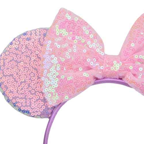Mouse Ears Bow Headbands Sequin Hairband Butterfly Glitter Hair Accessories for Girls Women (purple)