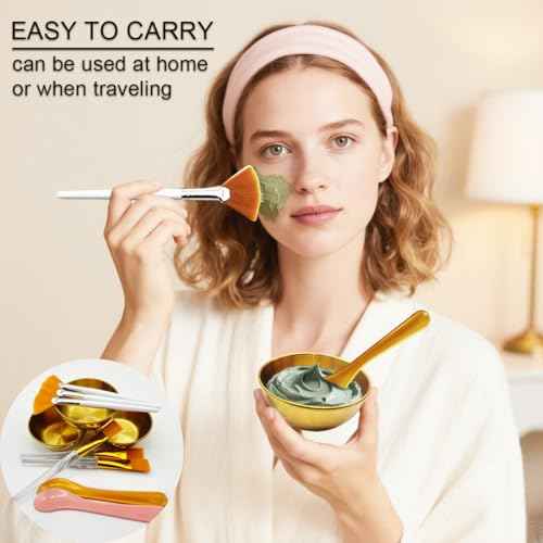 12 Pcs Gold Facial Bowl and Brush Set - 3 Stainless Steel Mixing Bowls, 3 Flat Brushes, 3 Fan Brushes, 3 Mask Applicators - Complete Esthetician Kit for Professional Spa & DIY Skincare