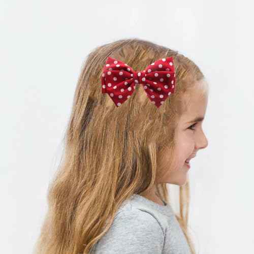 Polka Dot Bow Hair Clips - Handmade Duckbill Fabric Bow Hair Barrettes Clips French Spotted Bowknot Slides Hair Barrettes Accessories for Women Girls (Red-Polka Dot)