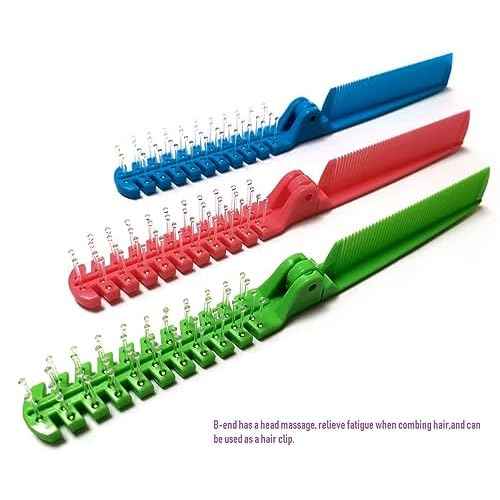 3pcs Hair Brush Set - Folding Travel Brush, Fine Tooth Pocket Comb, Massage Head & Baby Braiding Brush for Kids and Adults in Green/Pink/Blue