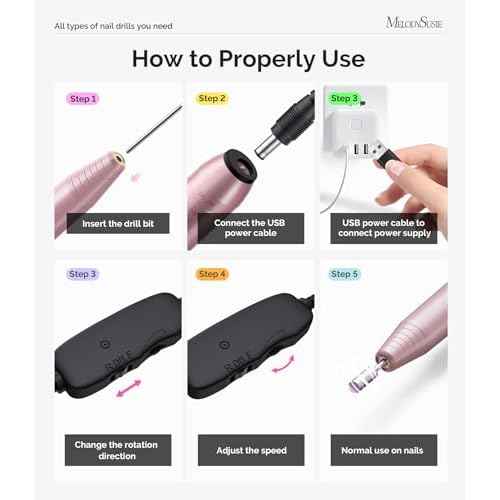 MelodySusie Pen-Shaped Portable USB Nail Drill, PC120I 20000RPM Electric Nail File with Compact Design for All Nail Care, Manicure Polishing, Shaping & Gel Removal at Home for Beginners