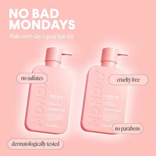 MONDAY HAIRCARE Repair Shampoo and Conditioner Set (12 oz) For Dry to Damaged Hair Made with Keratin, Coconut Oil, Shea Butter, and Vitamin E