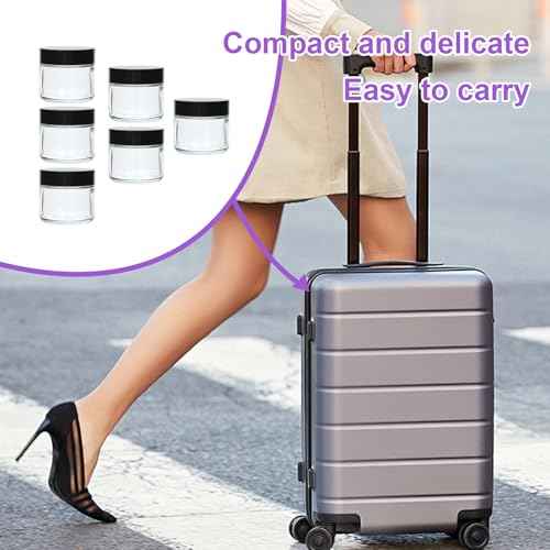 2oz Small Travel Containers with Black Lids,6 Pack Glass Jars with Mini Disposable Spatula for Toiletries£¬Travel Storage£¬Makeup Beauty Products, Lotions, Powders and Ointments