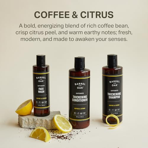 Barrel & Oak Coffee & Citrus Body Care Set, Caffeinated Face Wash, Shampoo and Conditioner Set for Men, Refreshing Grooming Kit, Vegan Gifts for Men, 3-Pack