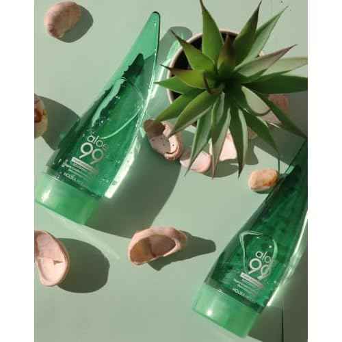 HOLIKA HOLIKA Aloe 99% Soothing Gel Fresh Moisturizing, 8.5 Ounce, 250ml 2 Pack - No Sticky 99% Aloe Vera Sunburn Relief - Moisturizing, Fast Absorbing for Face, Skin, Body&Hair
