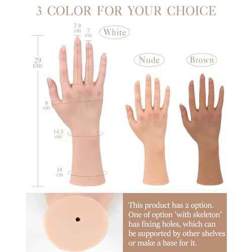 KUMIHO Realistic Silicone Female Hand Model Fake Hand for Jewelry Display Tattoo Training Practice Art Sketch with Nails, Left Hand - with Skeleton, White