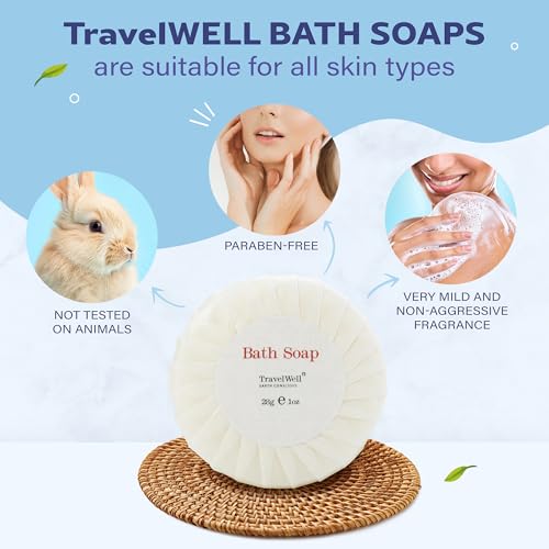 Travelwell Bar Soap Bulk - 1 oz, 300-Pack - Individually Wrapped Hotel & Travel Mini Soap Bars - For Vacation Rental and Airbnb Toiletries or Hygiene Kits Supplies