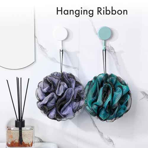 AmazerBath Charcoal Loofah Sponge, Large Shower Loofah 75g/PCS - Body Scrubber Loofa Set of 4 - Charcoal Blue, Green, Purple & Red, Bath Sponge for Men and Women