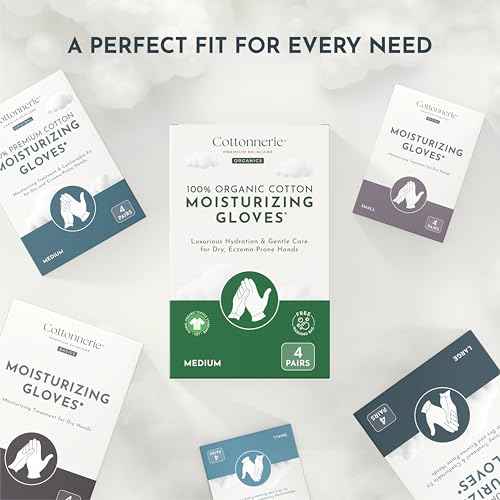 4 Pairs Cottonnerie Original Cotton Gloves for Dry Hands Sleeping, Moisturizing Gloves Overnight, Hand Moisturizer Gloves, Moisture Gloves for Dry Hands Overnight, Sleeping Gloves, Medium