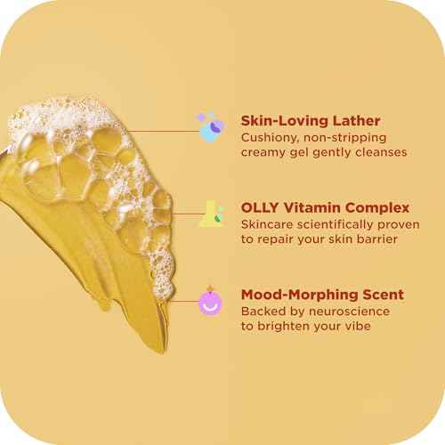 OLLY Bright Body Wash with Ginseng, Caffeine & Vitamin C? Nourishing Cleanser for Skin Barrier Repair, Deep Hydration, Citrus Currant Scent, 17 oz