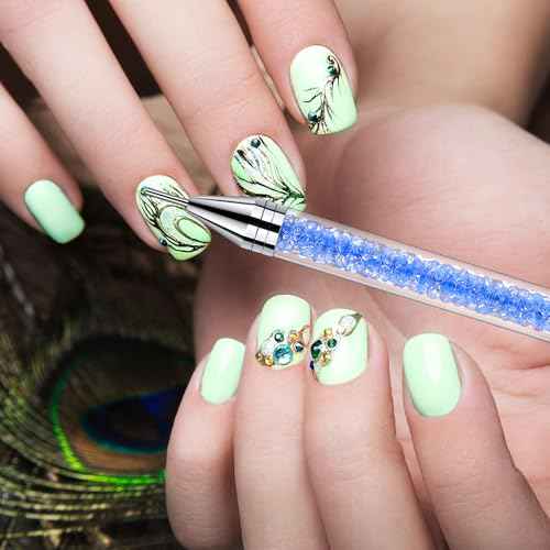 Tatuo 2 Pcs Nail Rhinestone Picker Tool Dual Ended Wax Pen Gem Picker Tool Dotting Pen for Nail Art DIY Rhinestones Dotting Gems Stones Crystals and Charms(Purple, Blue)