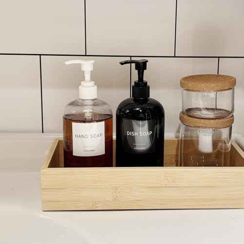 Soap Dispenser with Waterproof Labels, Thickened Plastic Hand Soap Dispenser for Bathroom, Kitchen Dish Washing Liquid Bottles, Shampoo and Conditioner Bottles (16.9 oz, Set of 2, Clear)