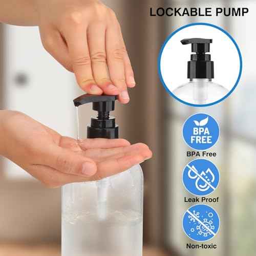 Empty Pump Bottles Dispenser 2 Pack 300ml/10.15oz. Clear Plastic Pump Bottle Dispenser for Essential Oil Soap Lotion Shampoo