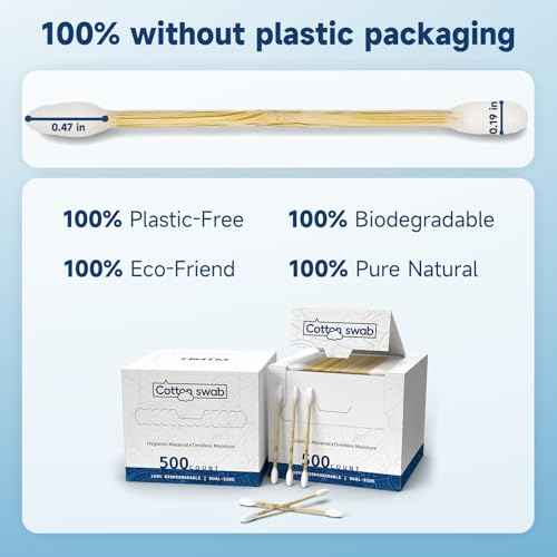 500 Count Cotton Swabs, Bamboo Cotton Swab for Eye Ears Oil Makeup, Lint Free Double Tipped Natural Cotton Buds, Cleaning with Wood Handle Remove Dust and Dirt (Pack of 1))