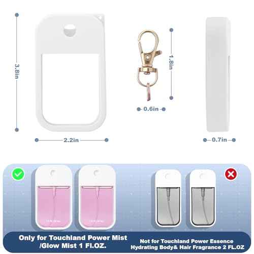 Palksky Hand Sanitizer Spray Case for Touchland,Silicone Case with Keychain for Power Mist and Glow Mist1 fl oz(White),Travel Size