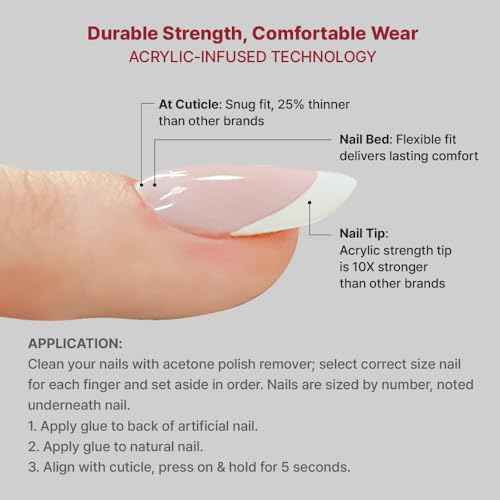 KISS Acrylic French False Nails Kit, Long Square Shape Design Nail, Purple Color French Tip Nails, Ready to Wear Gel & Manicure Stick included, Long-Lasting Convenient & Easy to Apply