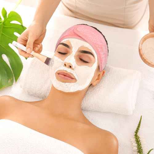 Whaline 4 Pack Spa Facial Headband Makeup Hair Wrap Adjustable Hair Band Soft Towel Head Band for Face Washing Shower Sports Yoga (White, Pink, Peach Pink, Hot Pink)