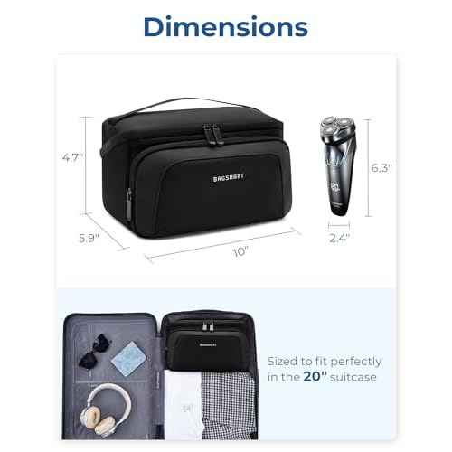 BAGSMART Toiletry Bag for Men, Wide Opening Travel Bag for Toiletries, Dopp Kit Water Resistant Shaving Hygiene Bag for Bathroom Shower, Toiletries Accessories,Travel Essentials-Black