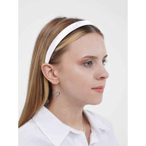 12Pcs White Headband for Women 0.8inch Satin Headbands Thin Hard Head Bands DIY Plain Hair Band White Satin Headband Fashion Hair Accessories for Women Girls