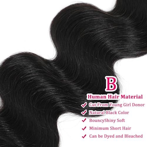 Human Hair Bundles Body Wave Bundles Human Hair 12 14 16 Inch 12A Grade 100% Unprocessed Brazilian Virgin Hair Body Wave 3 Bundles Deals Real Human Hair Extensions For Black Women Natural Black