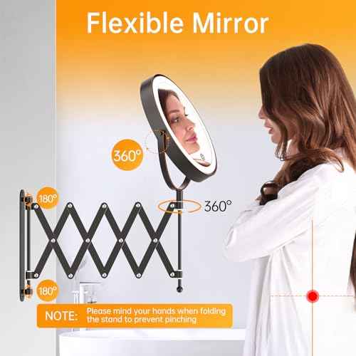 Rechargeable Wall Mounted Lighted Makeup Mirror, 1X/10X Magnifying Mirror with 3 Light Settings, 8 Inch 360¡Æ Swivel Extendable Bathroom Mirror, Double Sided Telescoping Vanity Mirror - Antique Bronze