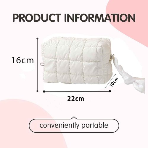 ZEROONEJIUJIU Women Cosmetic Bag Travel Puffy Makeup Bag Toiletry Pouch Puffer Make up Organizer Bag (White)