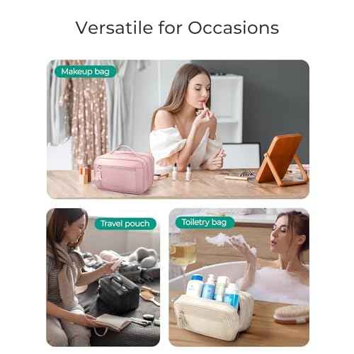 BAGSMART Travel Makeup Bag Cosmetic Bag for Women, Wide-open Portable Make Up Organizer for Women for Essentials Cosmetics Toiletries Accessories, Brushes, Medium Capacity