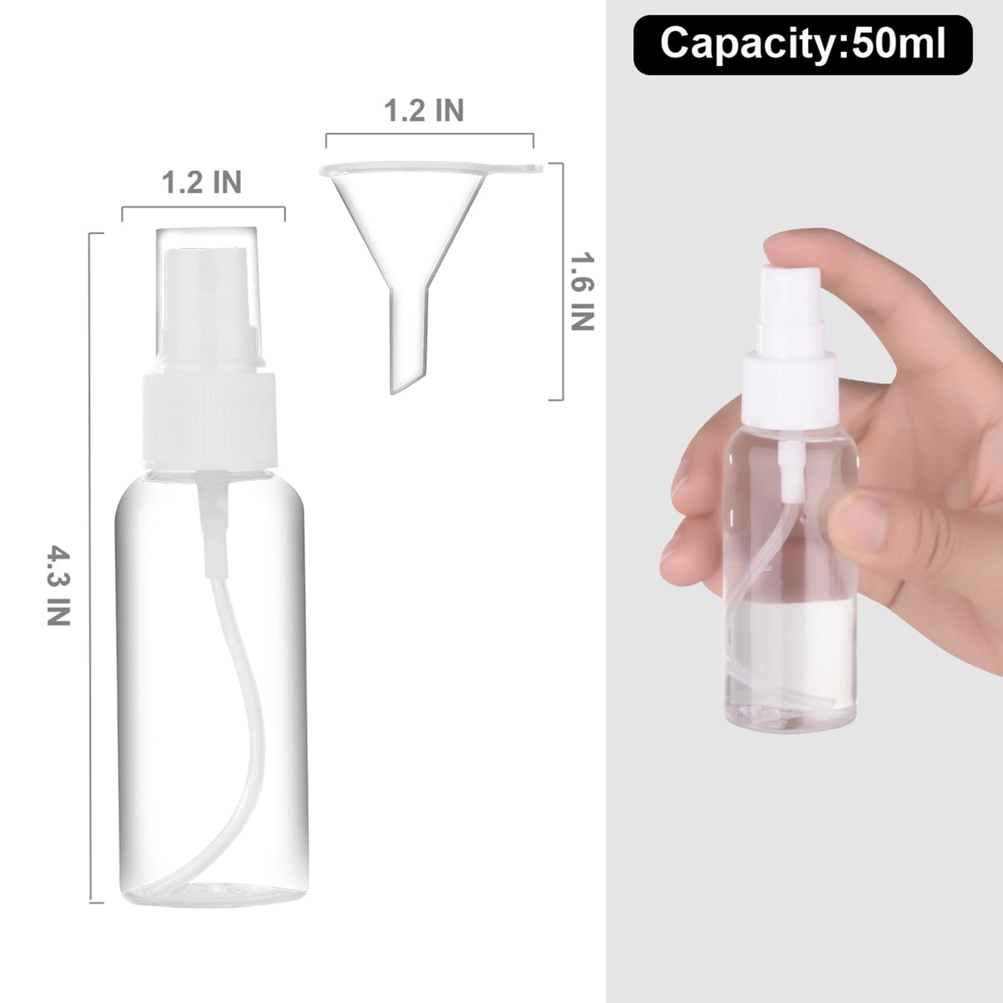 Spray Bottle, 2oz/50ml Small Plastic Fine Mist Spray Bottles, Mini Empty Travel Bottles with Funnels and Labels 20 Pack