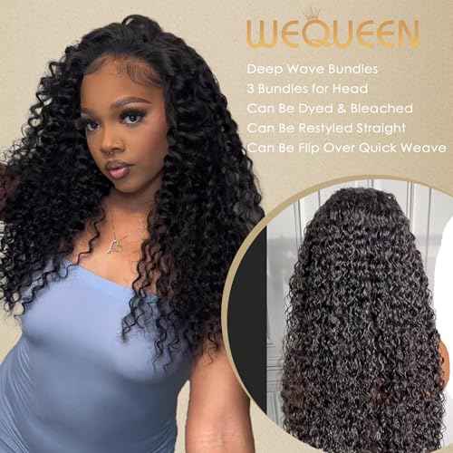 WEQUEEN Deep Wave Human Hair Bundles 20 22 24 Inch 100% 16A Brazilian Hair Long Lasting Deep Wave Bundles for Women