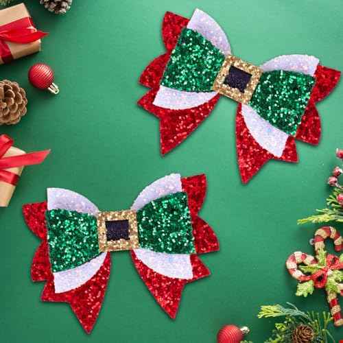 Christmas Hair Bows, Glitter Hair Clips for Girls, 3.5 Inch Red Green White Bows Alligator Hairpin Sparkly XMAS Hair Accessories Christmas Stocking Stuffers Gift for Kids Girls Teens Women