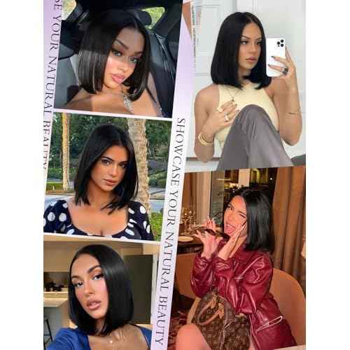 Bob Glueless Wigs Human Hair Pre Plucked Pre Cut 6x4 HD Lace Front Wigs Wear and Go Short Straight Bob Wigs for Black Women 150% Density Natural Black for Daily Use 12 Inch