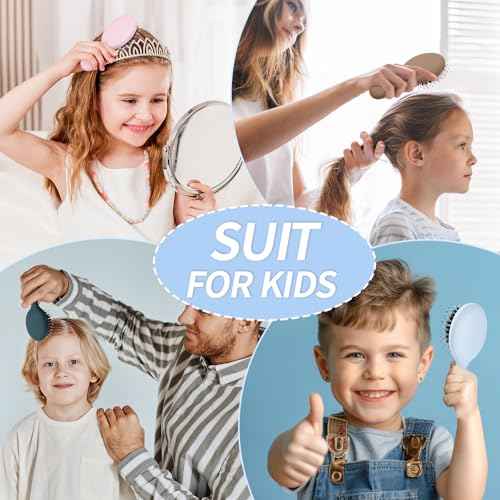 Mini Boar Bristles Hair Bursh, Travel Size Hair Brush for Women Men Kids, Protable Small Hair Brushes for Pockets Purses, Mini Hair Brush for Smooth Add Shine (1 Pack-Blue)