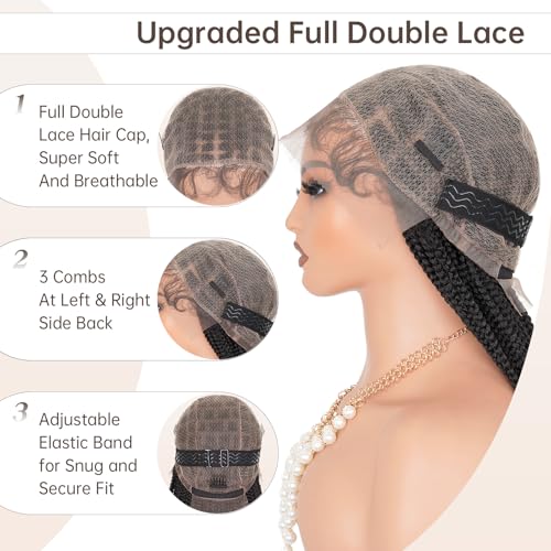 Box Braided Wig Full Double Lace Glueless Braids Wig with Baby Hair Human Hair Blended Synthetic Black Braided Wig for Black Women (1B, 30 Inch)