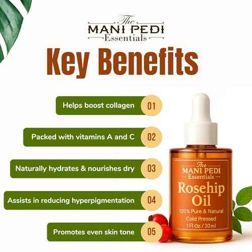 Rosehip Oil for Face. 100% Pure, Natural, Cold-Pressed & Organic. Natural wealth of vitamins that help nourish & hydrate your skin - 1 Fl Oz