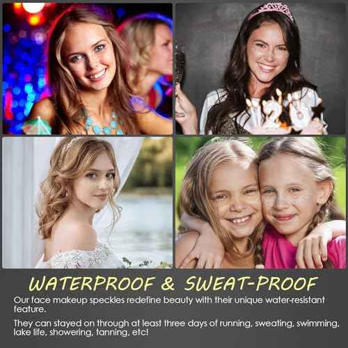 24pcs Gold and Silver Glitter Freckles Face Tattoo, Sparkle Freckles Temporary Face Tattoos, Body Face Glitter Makeup Patches Speckles, Waterproof Long Lasting Makeup Accessories for Women Girls