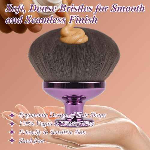 90MM Extra Large Self Tanner Kabuki Makeup Brush ? Ultra Soft Dense Vegan Bristles for Body Makeup, Bronzer & Foundation?Applies Tanning Mousse, Lotion & Self Tanner£¬Wet & Dry (Purple)