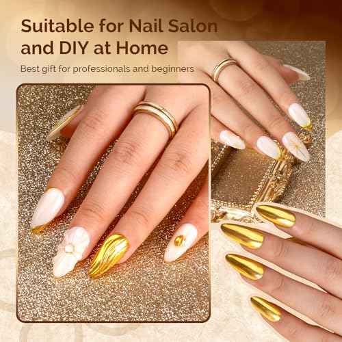 MelodySusie Gold Chrome Nail Powder for Gel Nails,Metallic Mirror Effect Pigment Stylish and Technological Fine Glitter for Home DIY Salon Use