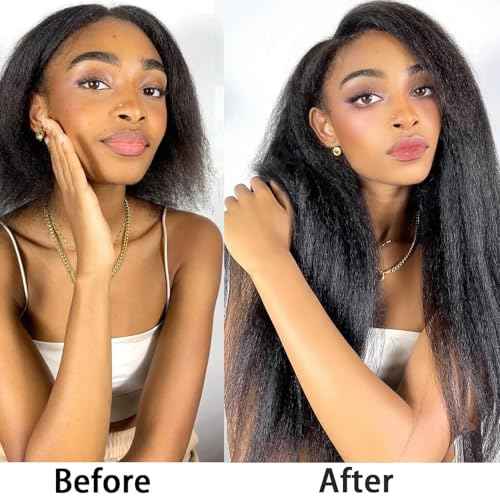 KinkyStraight Bundles Human Hair Yaki Straight Bundles 100% Unprocessed Brazilian Virgin Hair Kinky Curly Human Hair for Black Women Natural Black Color (20 inch)